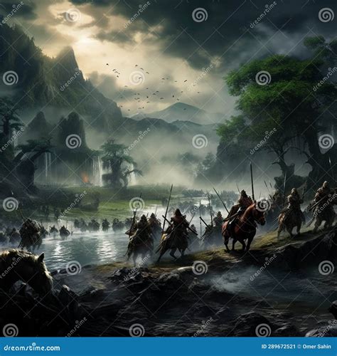 Battle-Hardened Warriors Meditating in Serene Landscapes Stock Image