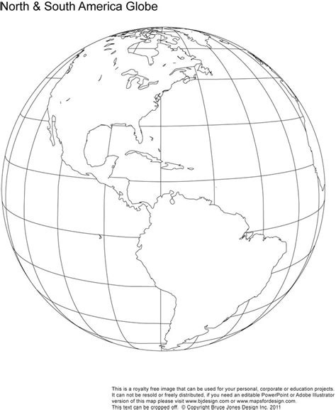 North And South America Globe Map Printable Blank Royalty Free 
