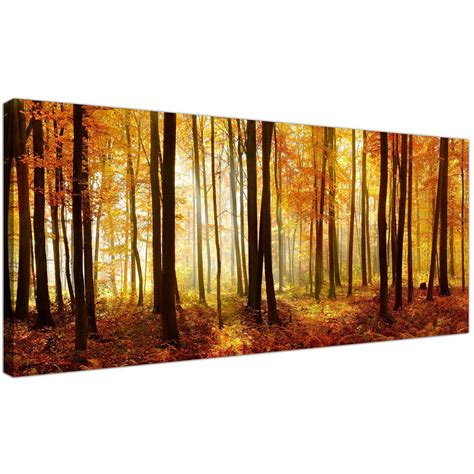 Orange Forest Trees Canvas Wall Art Landscape Panoramic Picture
