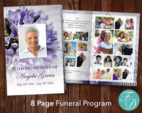 Purple Bouquet Funeral Program Template 8 Page Obituary Etsy Uk