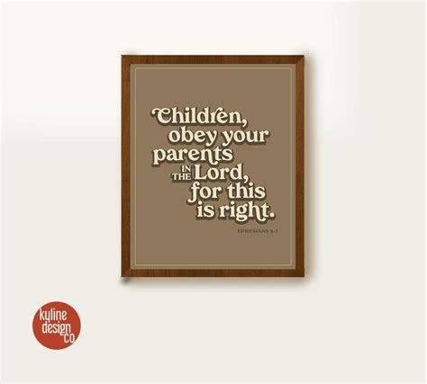 Children Obey Your Parents Bible Verse Quote Mid Century 70s Inspired