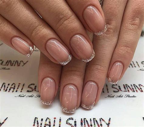 French Manicure With Gold Glittered Tips Manicure Nail Designs Nails