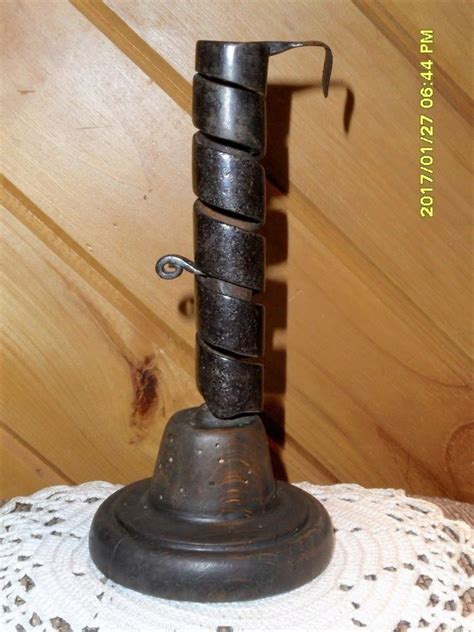 Early Antique 18th Century Spiral Courting Candlestickiron With Wood