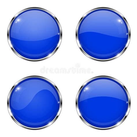 Glass Blue Buttons Round 3d Buttons With Chrome Frame Stock Vector