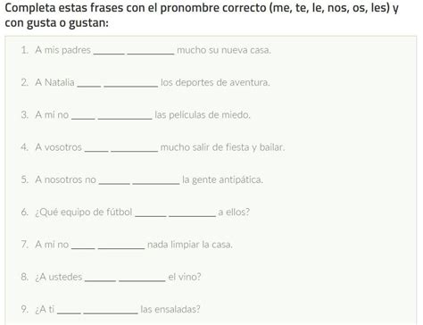 Ejercicios Para Practicar Gustar Tu Escuela De Español