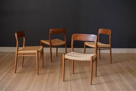 Vintage Danish Set Of Four Teak Niels Moller 75 Dining Chairs Mid