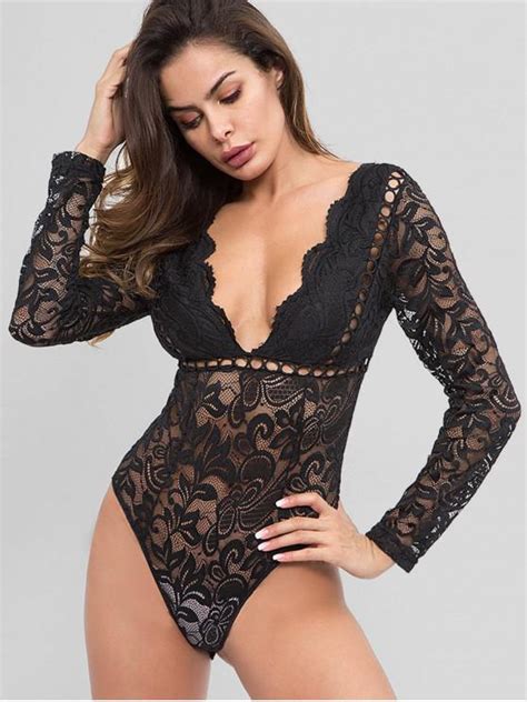 [29 off] [hot] 2019 hollow out see through lace bodysuit in black zaful