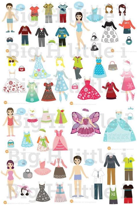 An Image Of Paper Dolls With Clothes And Shoes On Them All In