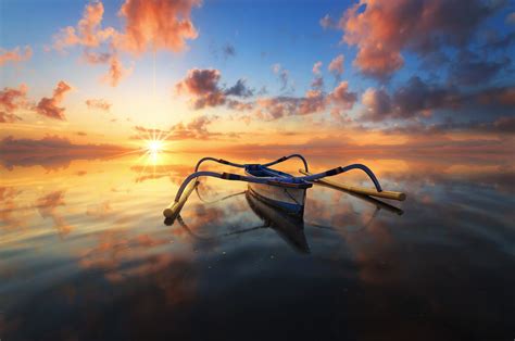 Wallpaper Sunlight Landscape Boat Sunset Sea Water Reflection