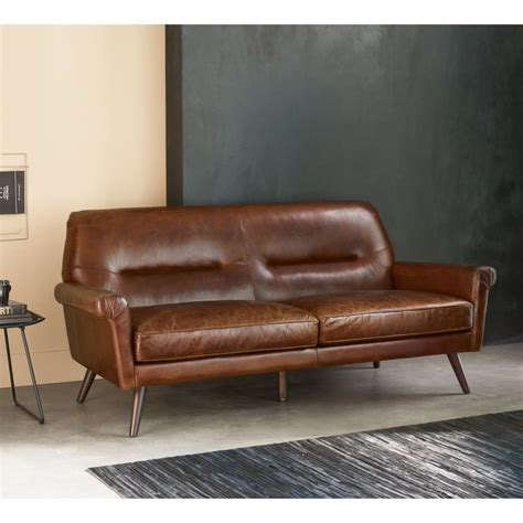 Brown Vintage 3 Seater Leather Sofa Paolo Maisons Du Monde