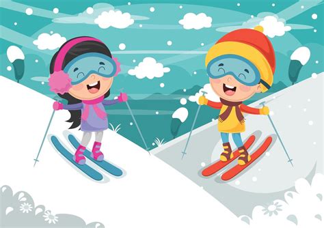 Kids Skiing In Mountains 1128658 Vector Art At Vecteezy