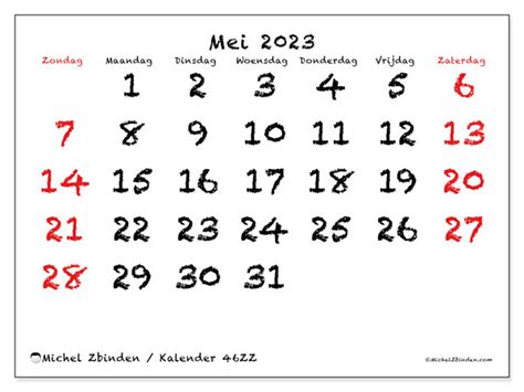 Kalender Mei 2023 Om Af Te Drukken “46zz” Michel Zbinden Nl