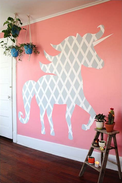 You might think of hanging a fortunately, there are endless bedroom art ideas when it comes to the style, design and pattern of the tapestry you choose. DIY Geometric Unicorn Wall (Skunkboy Blog) | Unicorn room ...