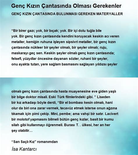 Genç Kızın Çantasında Olması Gerekenler Şiiri - İsa Kantarcı