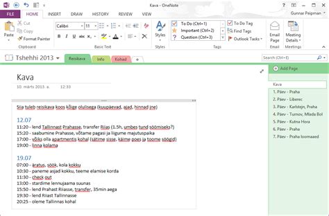 Onenote As Personal Travel Guide Planning