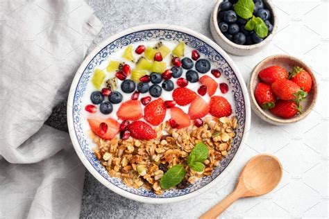 Healthy Breakfast Bowl Of Granola Stock Photo Containing Breakfast And