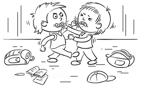 A granada street with a funny name and kids fighting on its. Two schoolboys are fighting ~ Illustrations on Creative Market