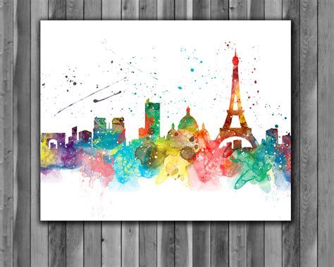 Paris Skyline Watercolor Print Paris Skyline Art Paris Painting