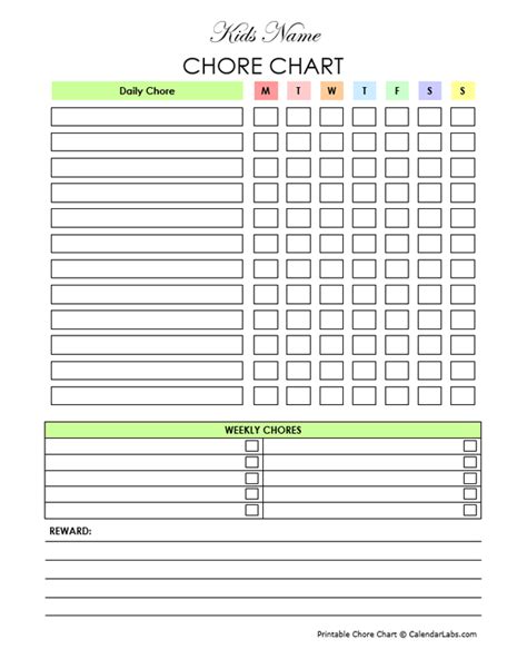 Chore Chart For Kindergartners Free Printable Templates