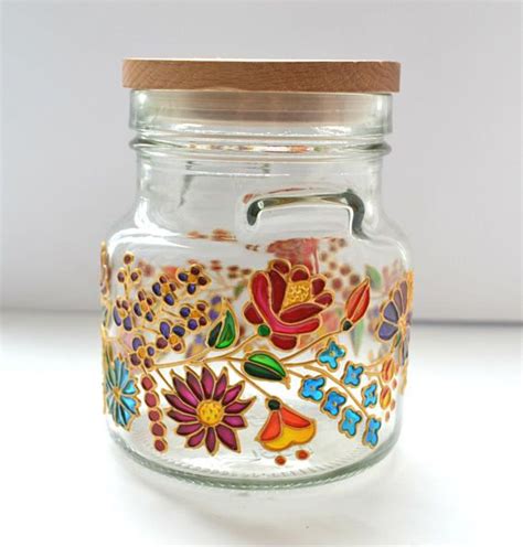 Painted Glass Jars With Lids Glass Pot Coffee Jar Tea Coffee Etsy In 2021 Painting Glass