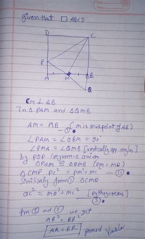 in the given figure abcd is a square and m is the mid point of ab pq