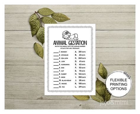 Check spelling or type a new query. Instant ANIMAL GESTATION Printable Baby Shower Game ...
