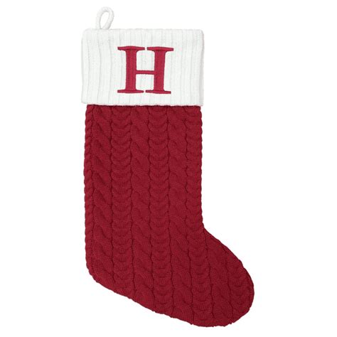 St Nicholas Square Red Cable Knit Monogram Christmas Stocking 21 Inch Letter H
