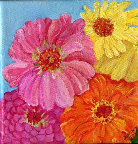 Colorful Zinnia Bounty 6 X 6 Canvas Original Flower Art Etsy Flower