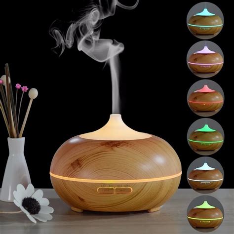 7 Color Changing Led Light Aroma Diffuser 300ml Wood Grain Aromatherapy