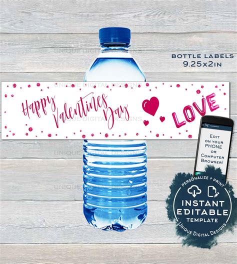 Editable Valentine Water Label Bottle Wrap Happy Valentines Day Party