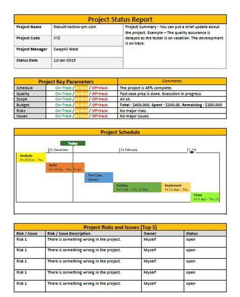 Project Status Report Template Word Template Free Project Status