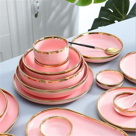 Pink Plate Steak Food Plate Nordic Style Tableware Bowl Ins Dinner Dish