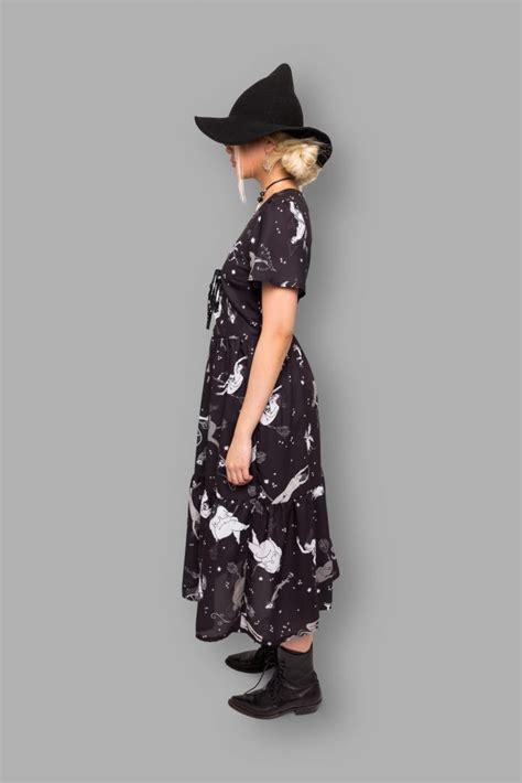 Lace Up Midaxi Dress In Witchy Prints By Cosmic Drifters