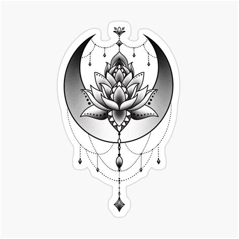 Celestial Lotus Flower Cresent Moon Sticker By Helenamorpho In 2021