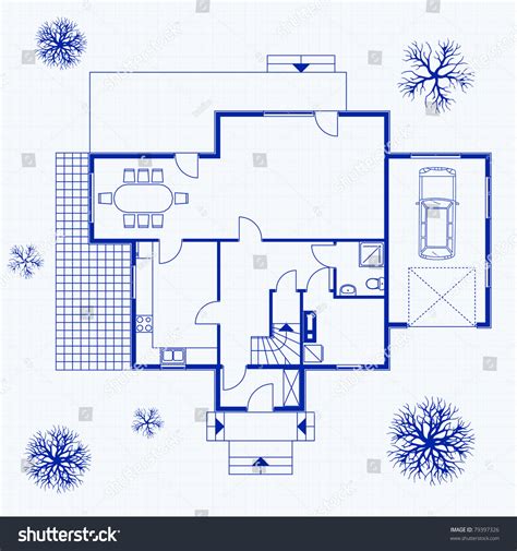 House Blueprint Exterior Interior Vector Illustration Stock Vector