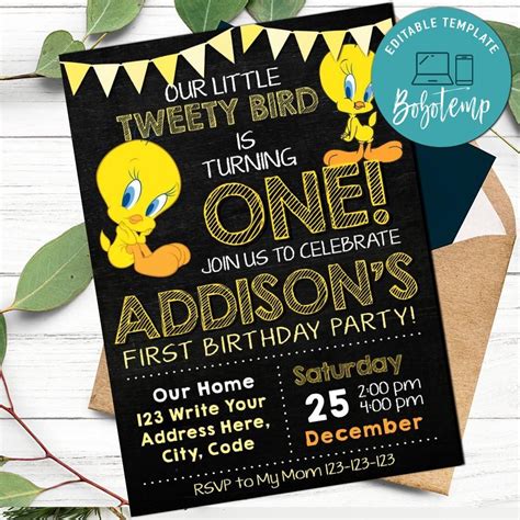 Tweety Bird Invitation Customizable Template Instant Download