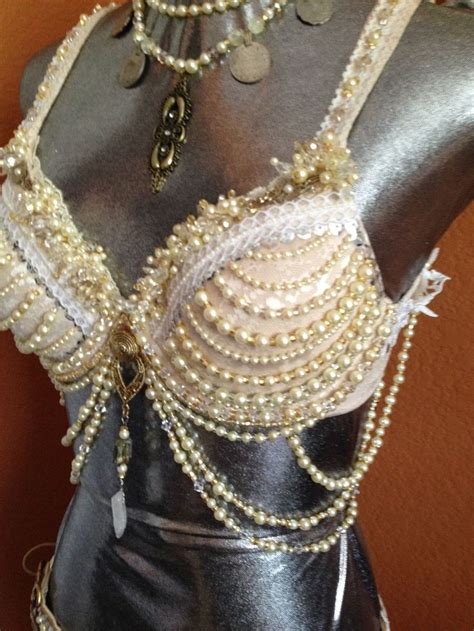burlesque ivory pearl and lace bellydance bra by olah california trajes de dança do ventre