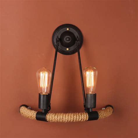 Industrial Style Loft American Country Iron Retro Hemp Rope Wall Lamps
