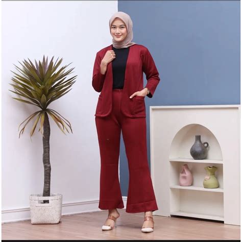 Jual One Set Blazer Nabila Celana Cutbray Bahan Scuba Premium Setelan