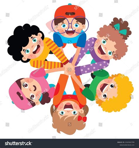 Group Children Putting Hands Together Stock Vector Royalty Free