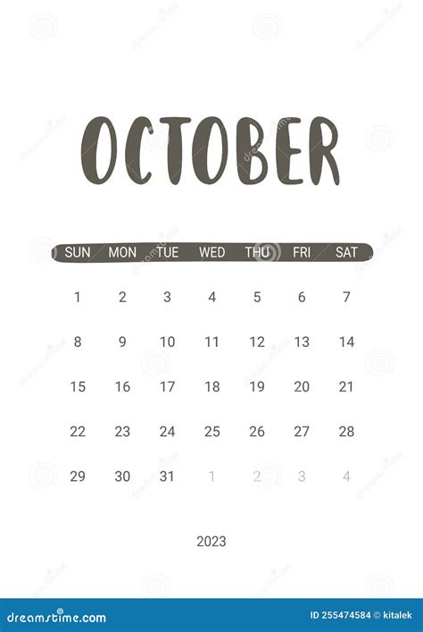 October 2023 Month Calendar Design Vector October 2023 October 2023