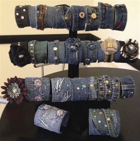 Denim Jewelry Fashioned Over Aluminum Cuffs Denim Bracelet Denim