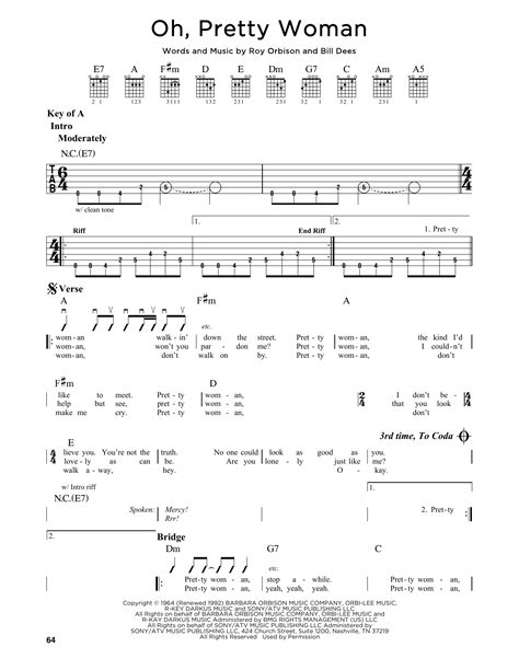 Oh Pretty Woman By Roy Orbison Guitar Lead Sheet Guitar Instructor