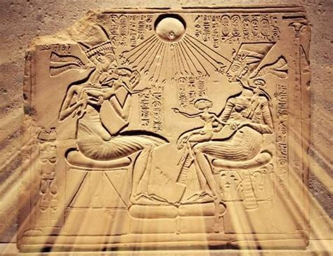 Akhenaten Nefertiti And Three Daughters House Altar Depicting Akhenaten Nefertiti And Three