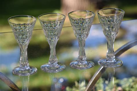 Vintage Etched Crystal Hollow Stem Wine Glasses Set Of 4 After Dinner