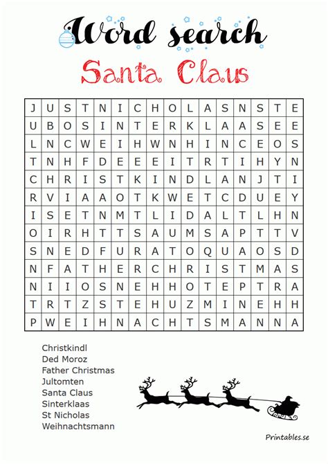 Santa Claus Word Search Wordmint Word Search Printable