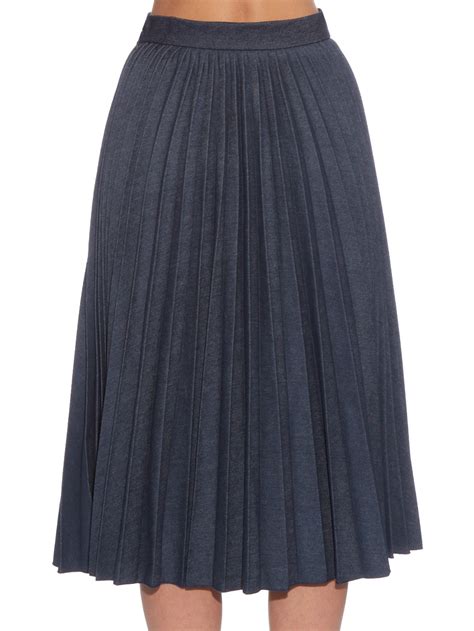 Lyst Msgm Pleated Denim Midi Skirt In Blue