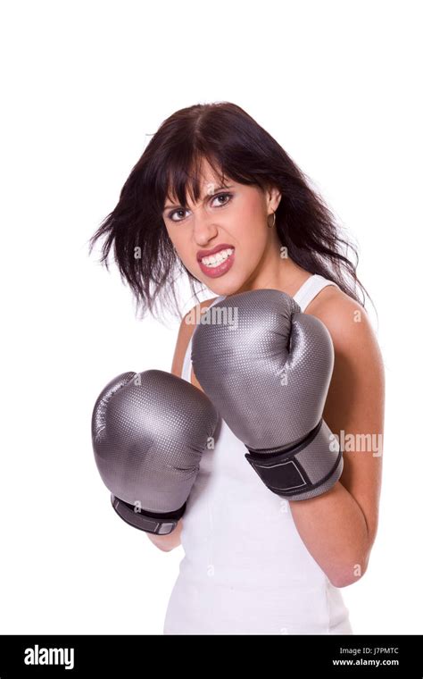 Young Woman Wearing Boxing Gloves Isolated On White Stock Photo Alamy