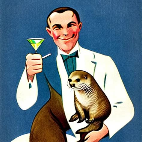 A Man Holding A Martini With An Otter Swimming In It Stable Diffusion