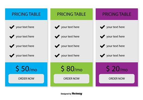 Pricing Table Vector Download Free Vector Art Stock Graphics And Images